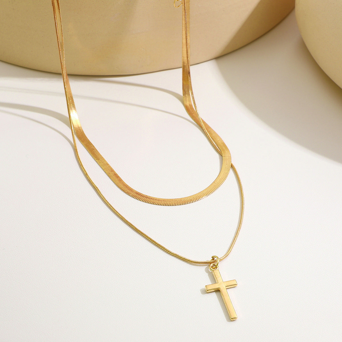 Gold Cross Pendant Clavicle Necklace