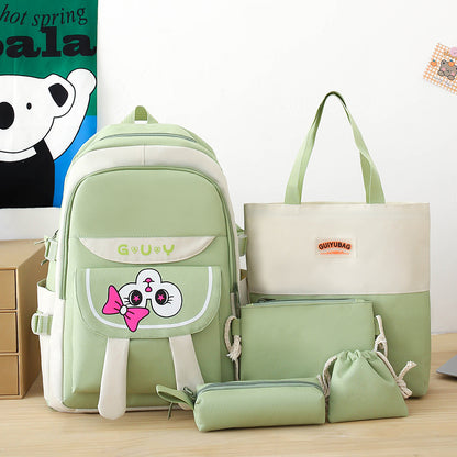 Five-piece backpack cute rabbit student book