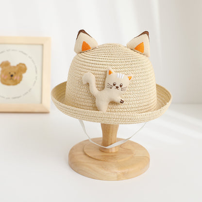 Cat Straw Hat Animal Bag Set Sun Protection Cute Travel Kids Fisherman