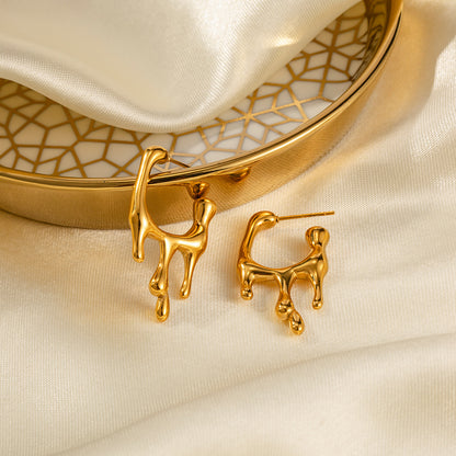 18k gold stainless steel liquid earrings