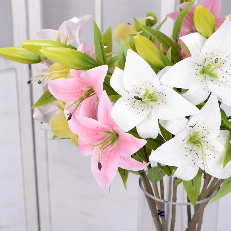 2 flowers and one bud long branch lily artificial flower