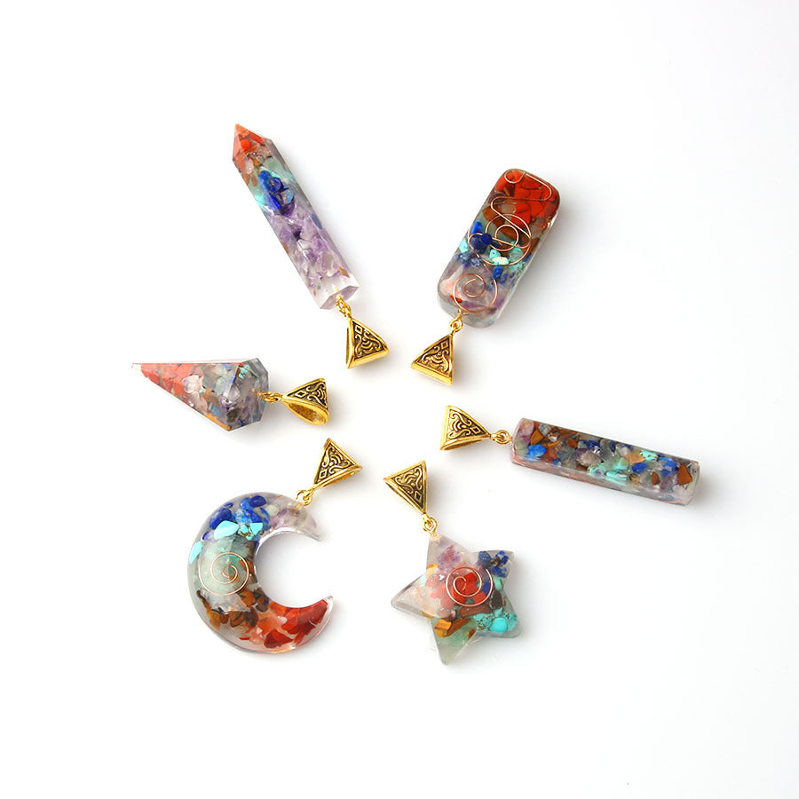 Colorful gravel resin crystal hexagonal column pendant