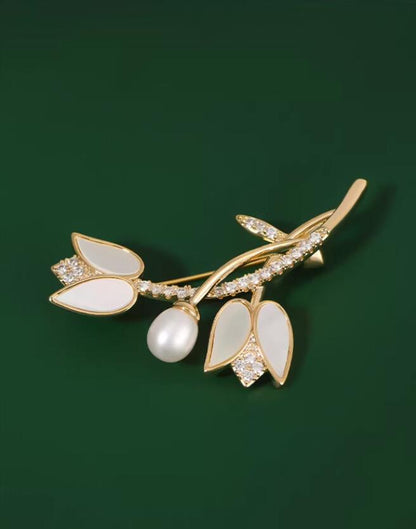 Botanical Pearl Tulip Brooch