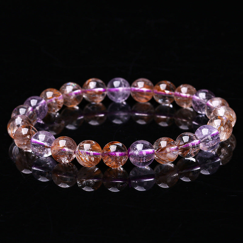 Pulsera de cristal de titanio morado natural para mujer, cristal para el cabello permeable al hielo 