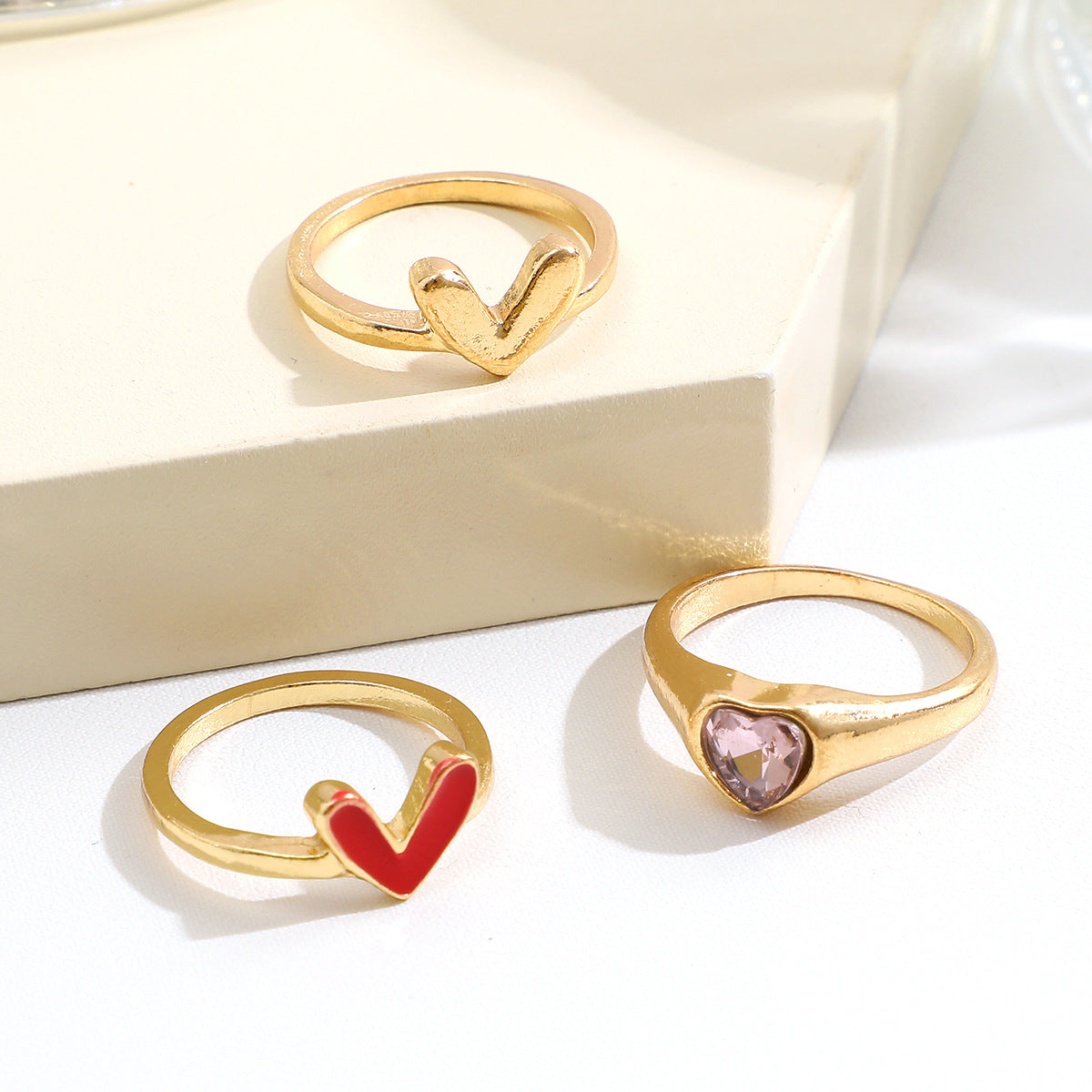 Heart open ring 3-piece set