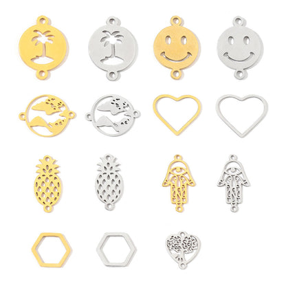 20 pcs/pack smiley face love pineapple titanium steel pendant