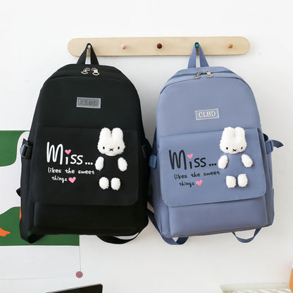 Cute doll patchwork backpack 5-piece set