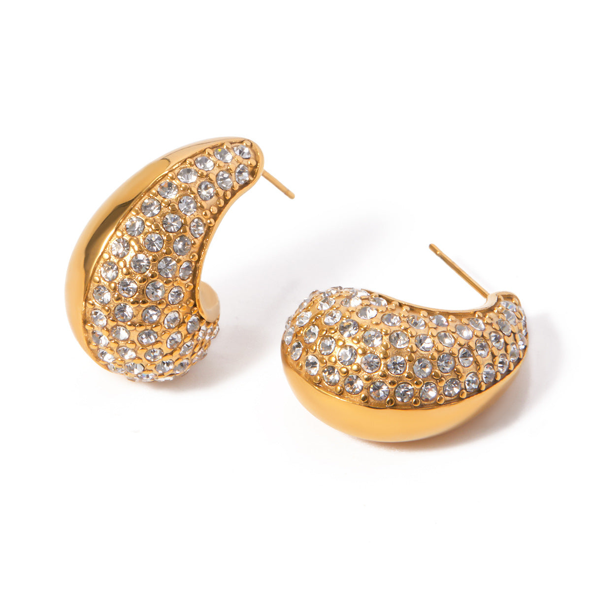 Half polished half diamond teardrop earrings