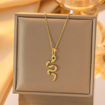 Zircon snake pendant titanium steel necklace