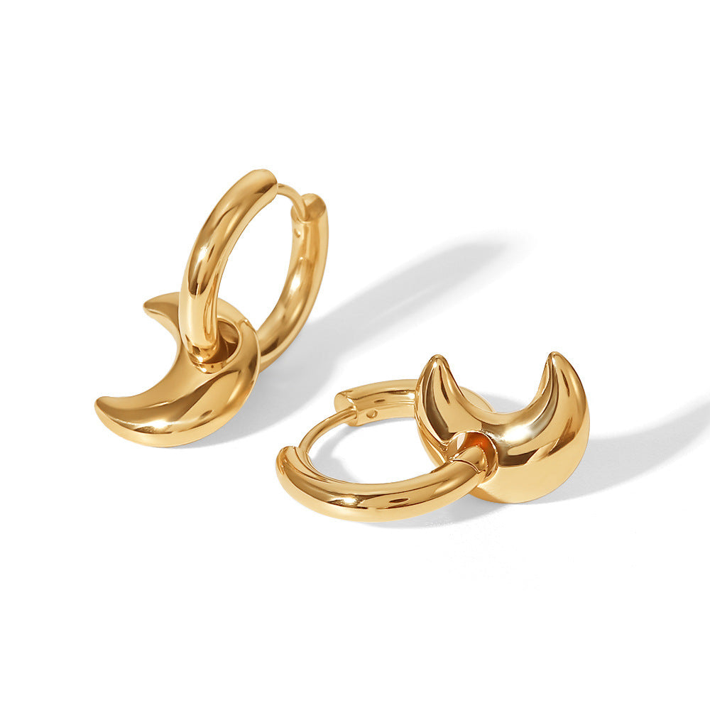 14K Gold Moon Hoop Pendant Earrings