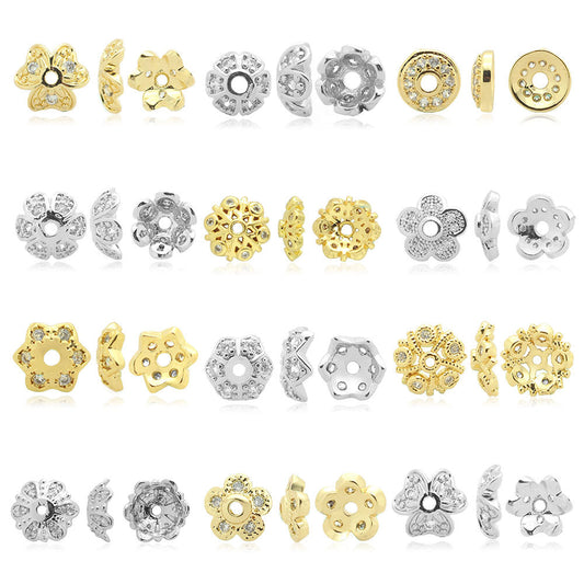 5 pcs/pack round copper zircon beaded flower spacer beads