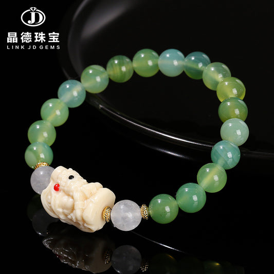 Apple green agate round bead bracelet.