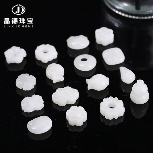 Natural Hetian white jade engraving square brand lucky bag pendant