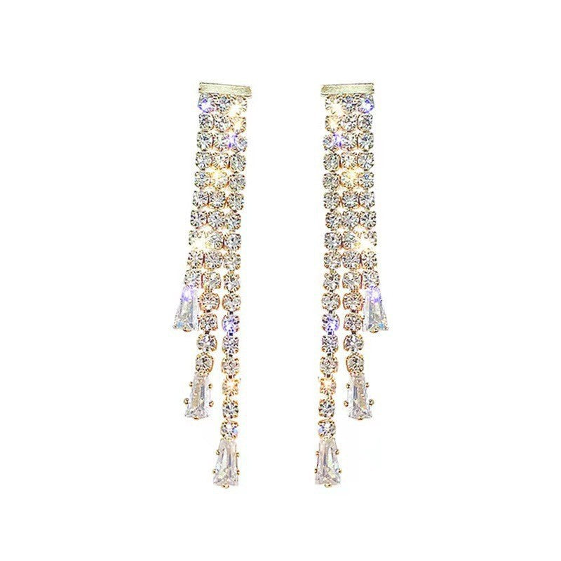 Flash diamond fringed zircon earrings