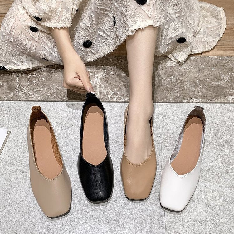 Flat soft leather women's shoes