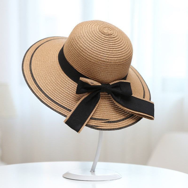 Wave-Edge Bow Wide-Brim Hat