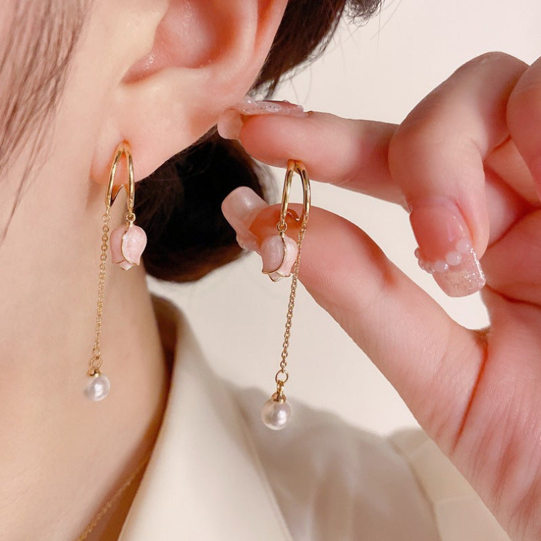 Tulip tassel pearl earrings