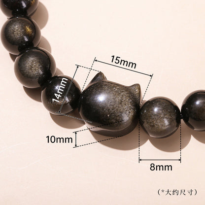 7A Natural Silver Obsidian Faceless Cat Bracelet