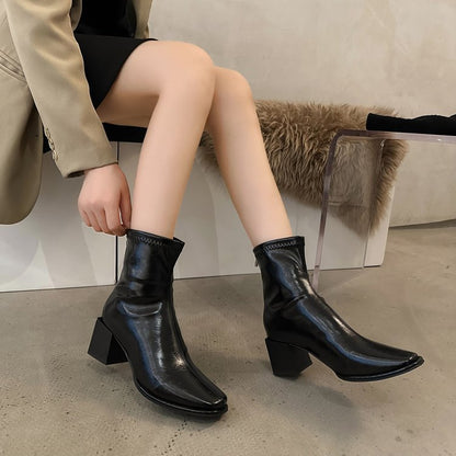 thick heel square boots