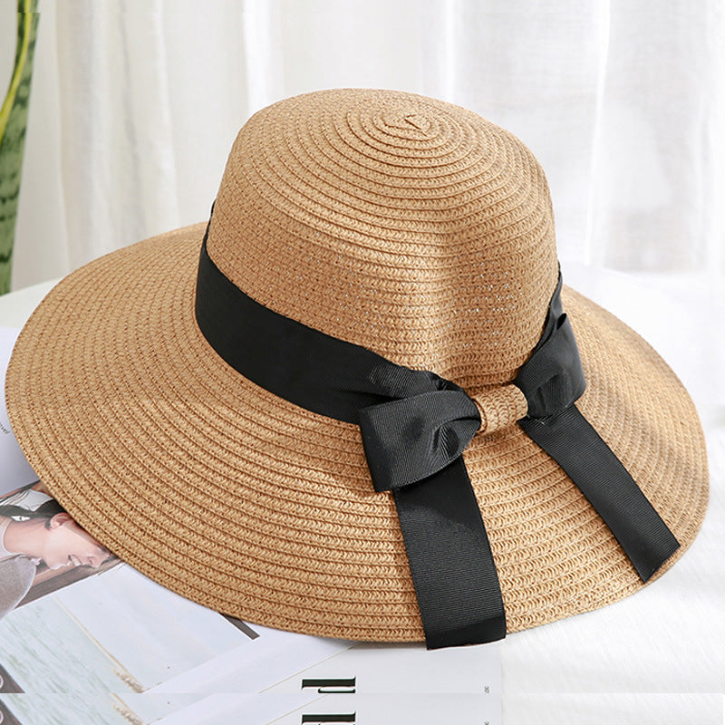 Influencer Style Straw Hat Women UV Beach Versatile Foldable Sun Outdoor Sand Bow