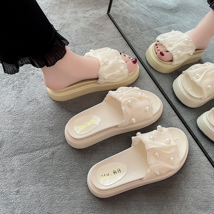 Pearl rhinestone platform slippers