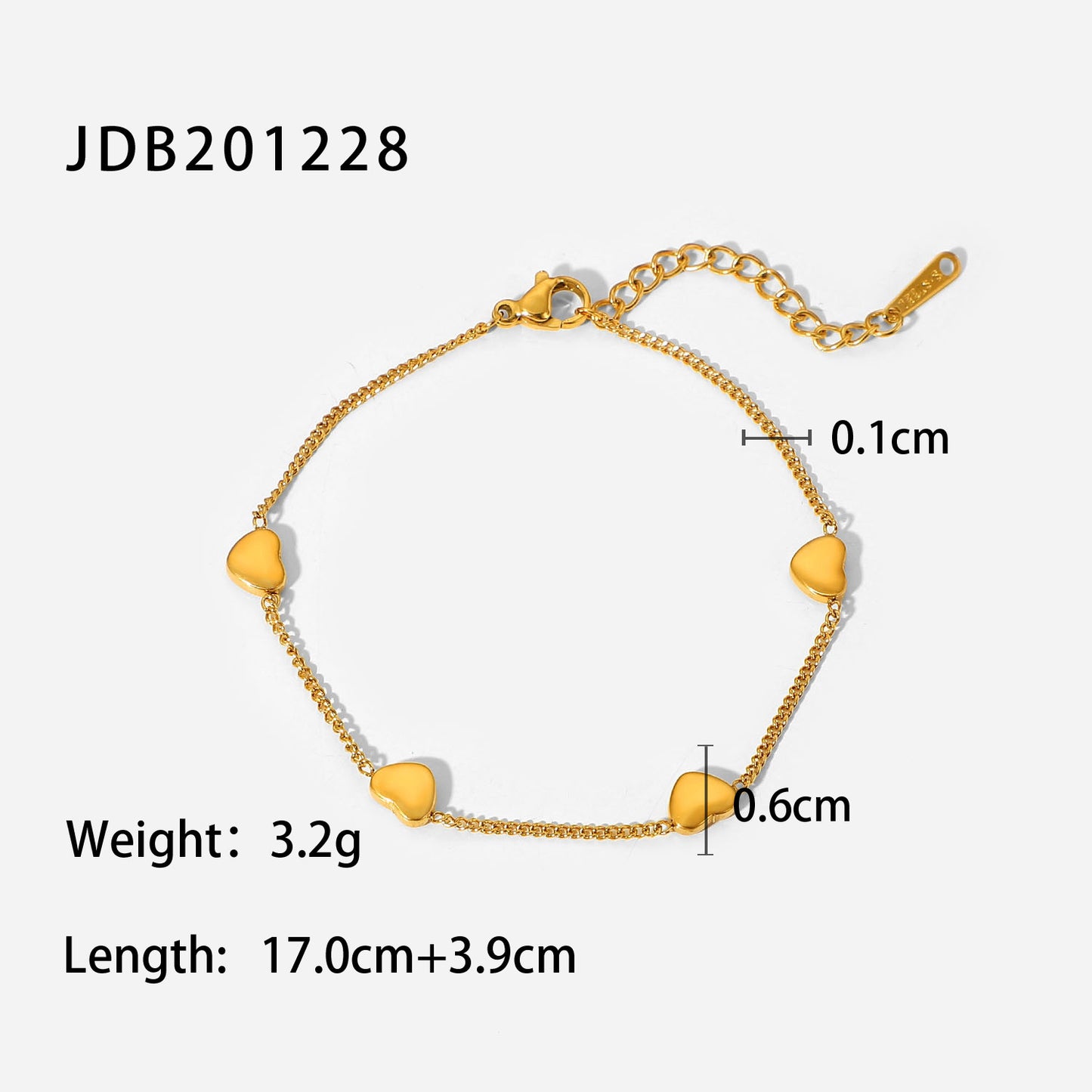 Four Heart Thin Chain Bracelet