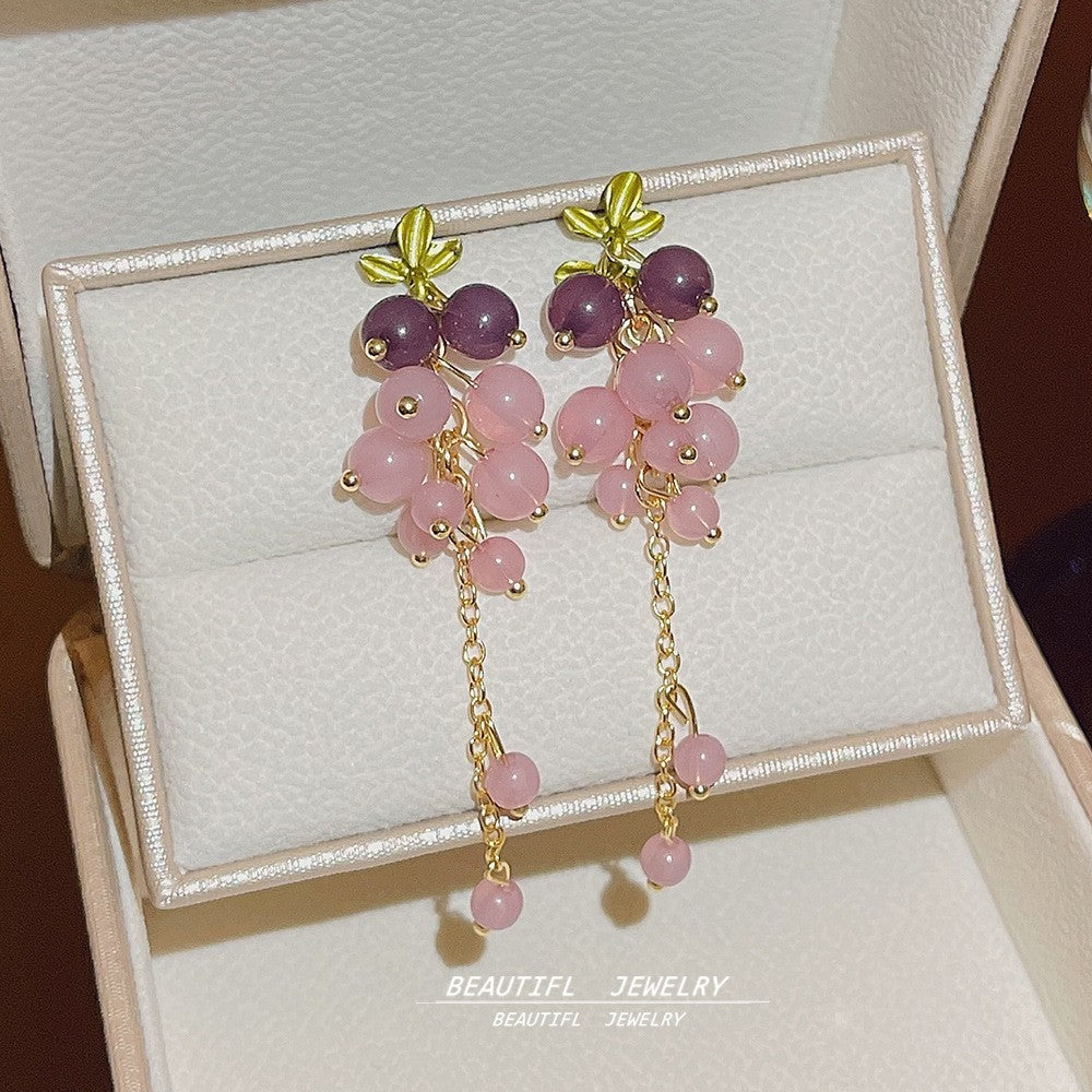 Pink long flower earrings for women