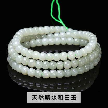 Natural clear water Hetian jade old beads 108 Buddha beads bracelet