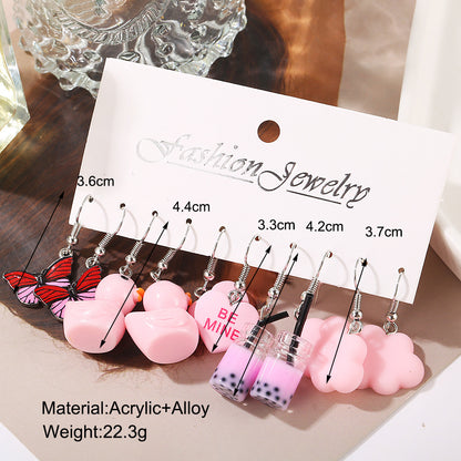 Acrylic cloud heart earrings set 5 pairs