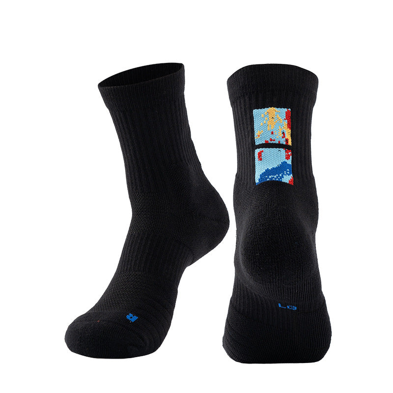 Adult Mid-Calf Basketball Socks Gradient Color Thickened