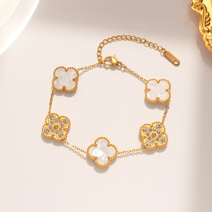 Elegant Four-Leaf Clover Bracelet, Rhinestone, Two Styles