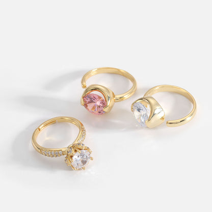 Anillo de circonitas rosas y blancas 