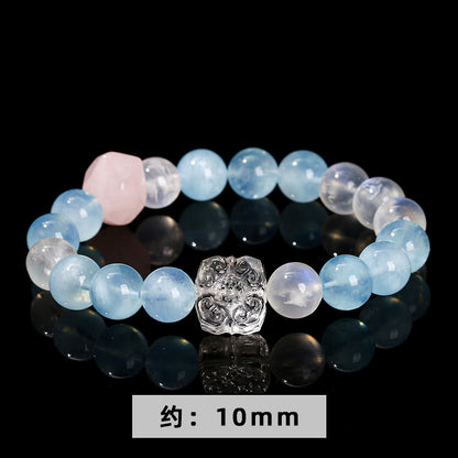 3A Natural Devil Aquamarine Blue Moonlight Bead Bracelet