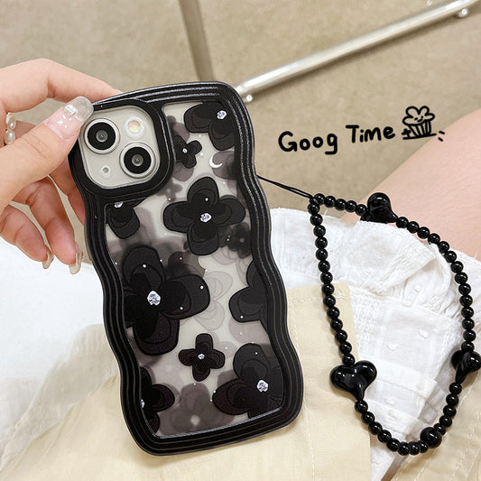 Apple 15 Pro Big Wave Black Floral iPhone 13 Heart Butterfly TPU Full Cover