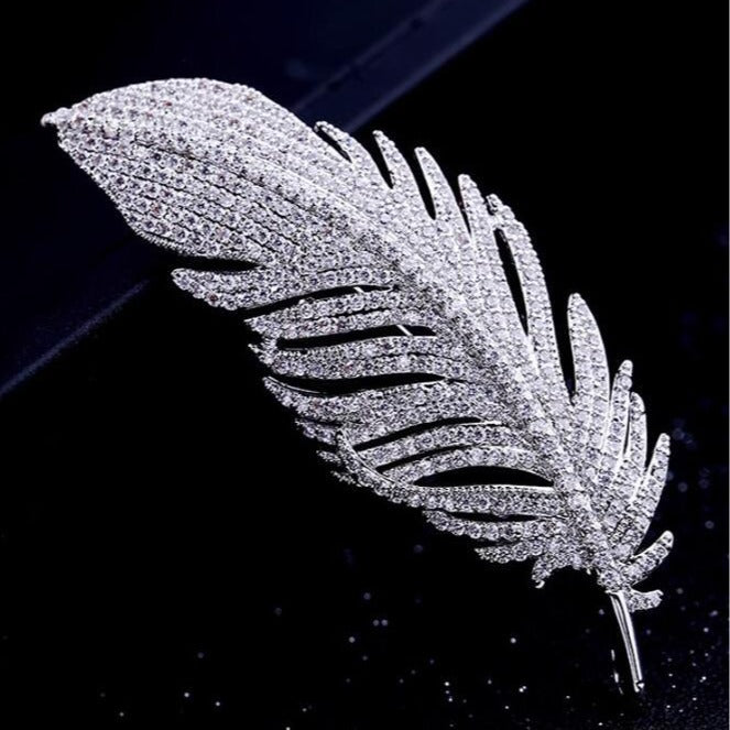 Full Diamond Classic Feather Brooch