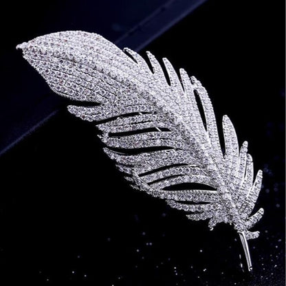 Full Diamond Classic Feather Brooch