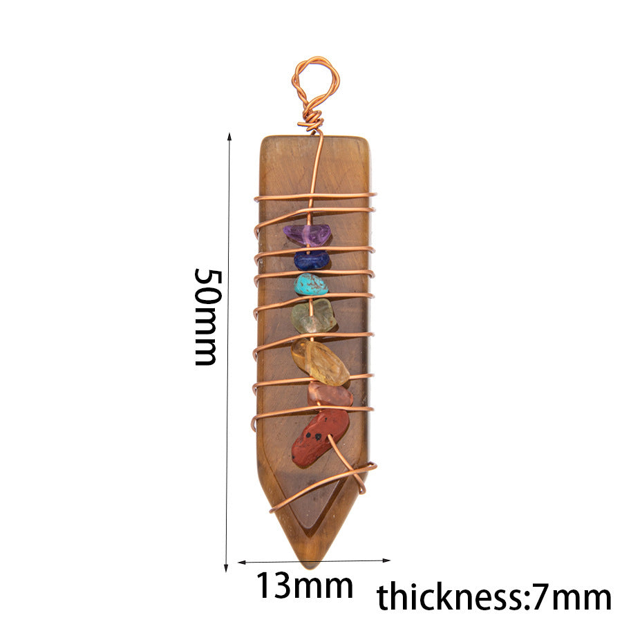 Pingente de flecha envoltório de fio de sete chakras com bala de cristal 