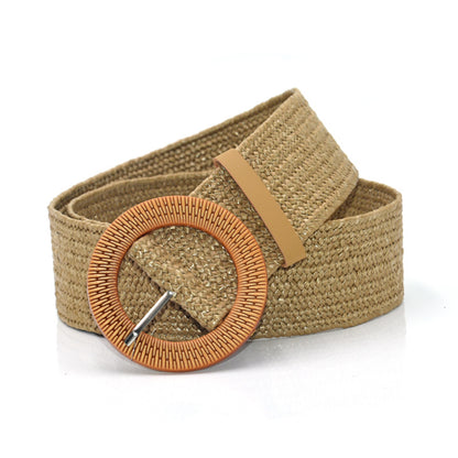 Woven belt Wood-colored square buckle belt