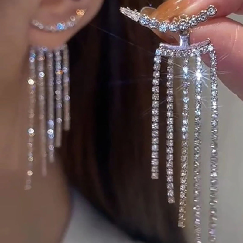 Sparkling diamond tassel elegant ladies earrings