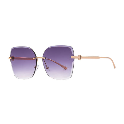 Rimless Cut-edge Metal Gradient Large-frame Sunglasses Women Korean Style