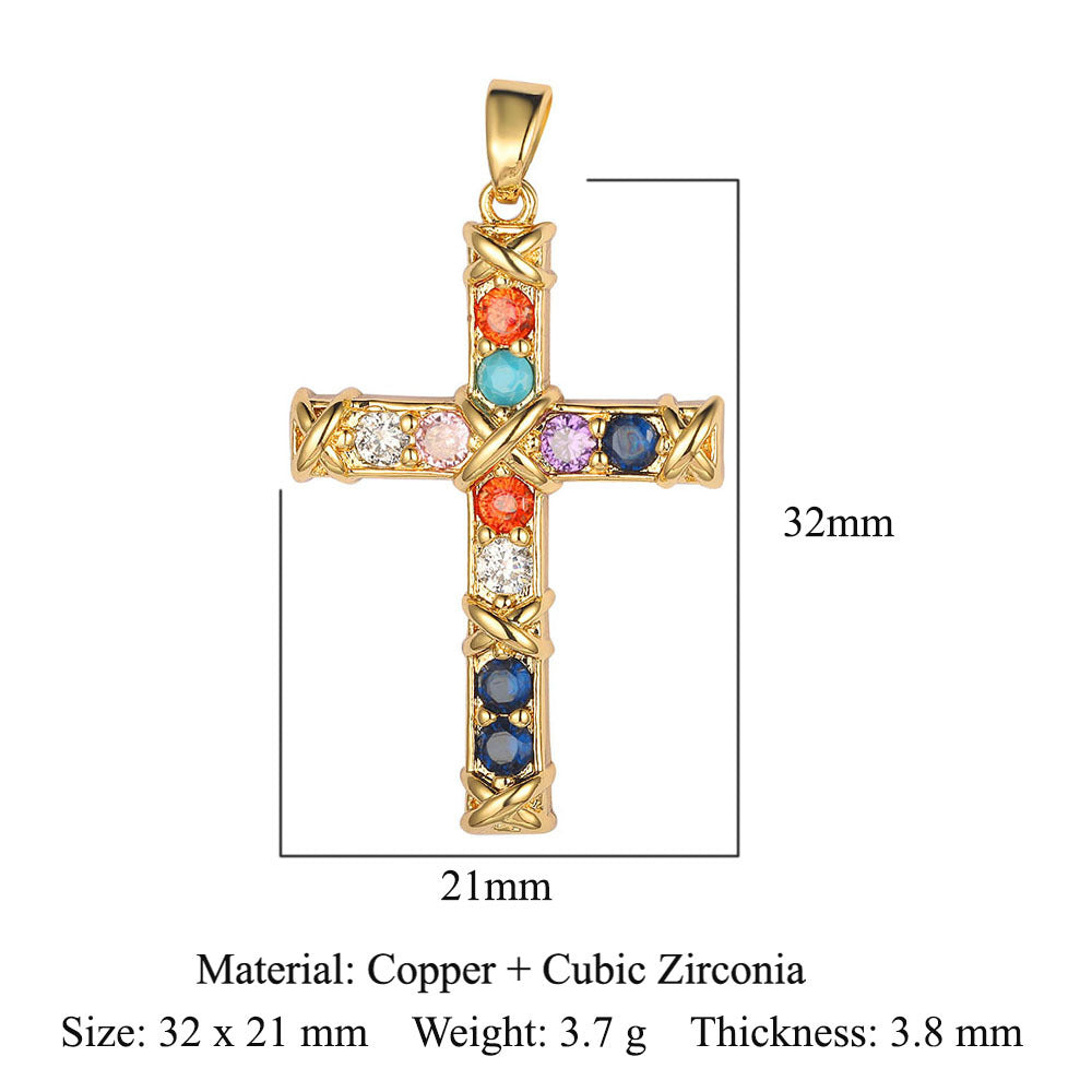 Cross Copper Micro-Inlaid Zirconia Pendant