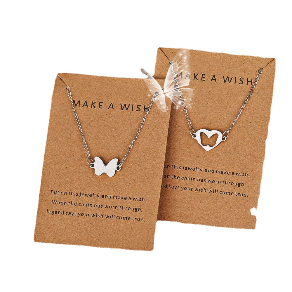 Alloy Hollow Butterfly Card Necklace Silver