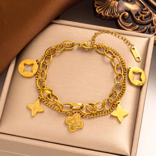 Gold Print Double-layer Titanium Steel Leopard Bracelet