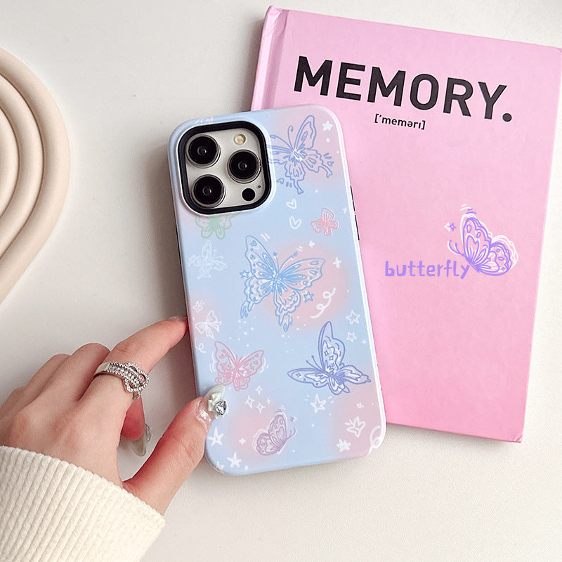 Apple 15 Pro Film 2-in-1 Line Butterfly iPhone 11/12 Crayon Flower Case