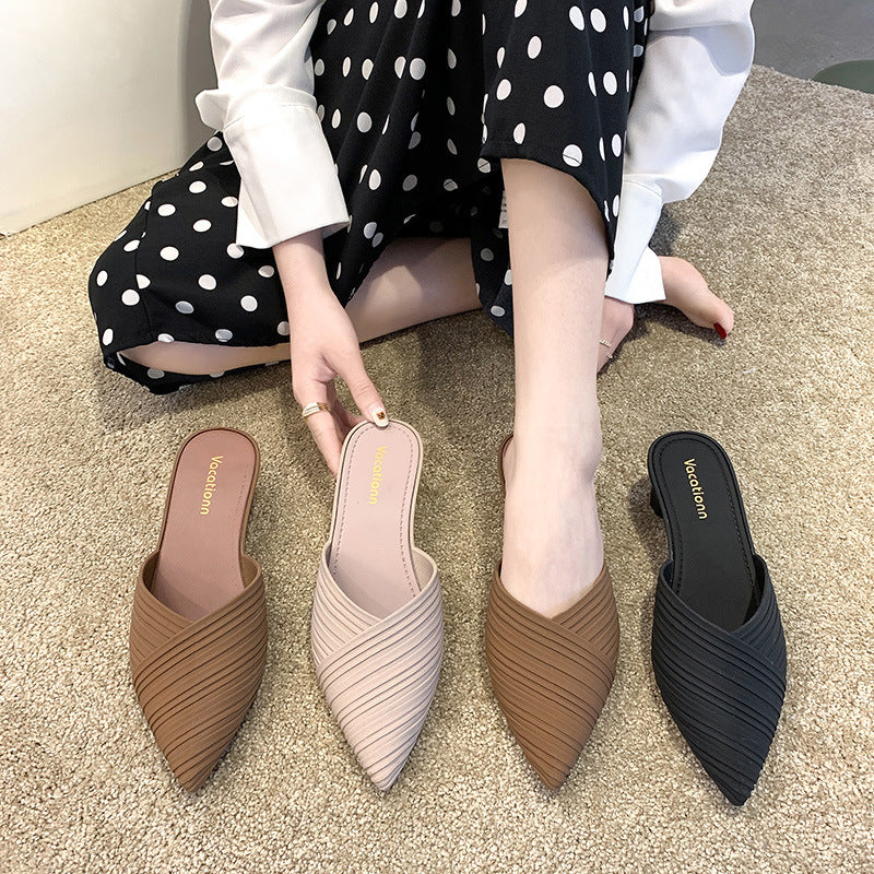 pointed thick heel single shoes women