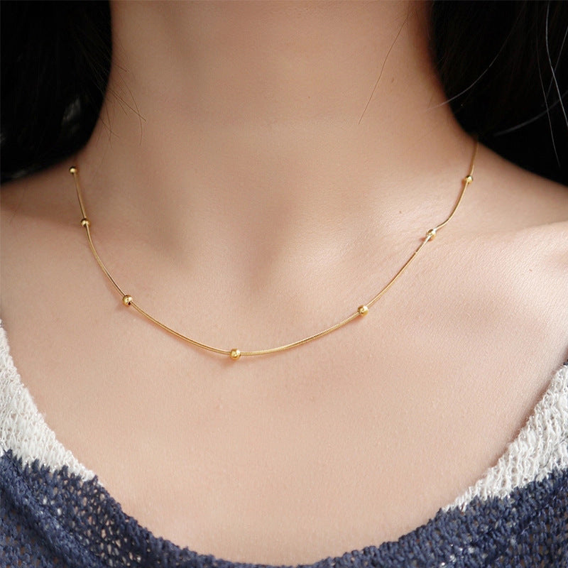 18K gold round bead necklace