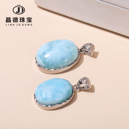 Natural sea pattern stone oval pendant S925 silver edge