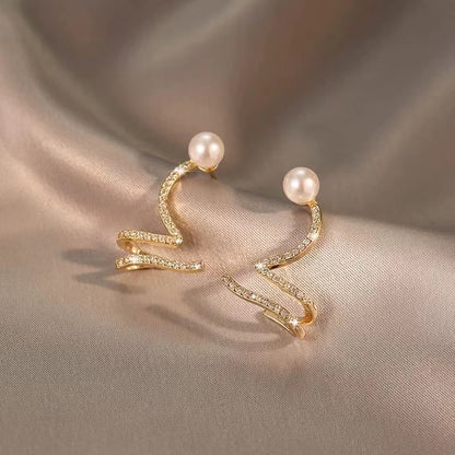 Pearl Diamond Wave Earrings