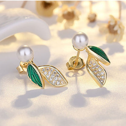 Leaf stud earrings gold-plated color retention wholesale