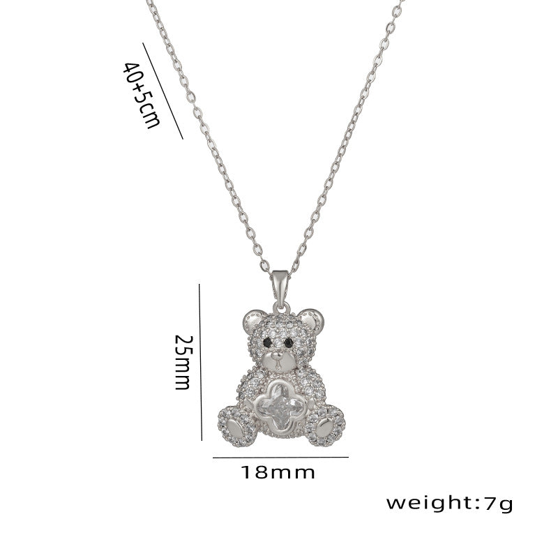 Crystal Teddy Bear Necklace, Cute Bear Pendant Collarbone Chain